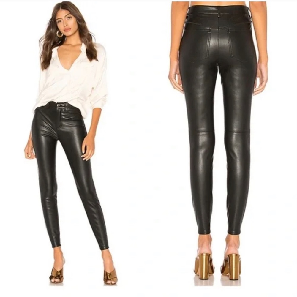 Free People Black Faux Vegan Leather High Rise Pants | Size 26